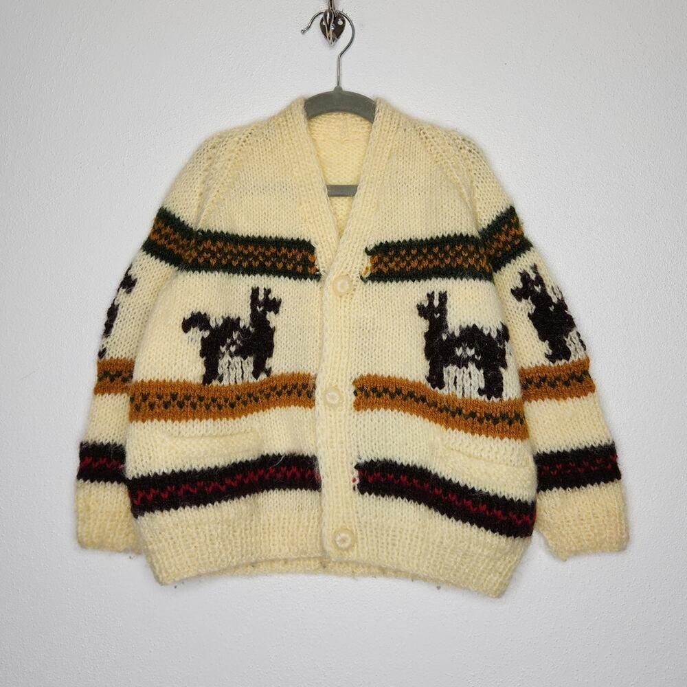 Vintage Youth Kids Cowichan Knit Sweater 70s Nature Alpaca Farm Shirt